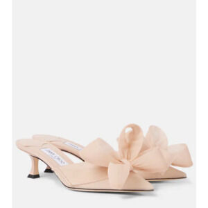 Jimmy Choo Staz 50 bow-detail mesh mules in Pink